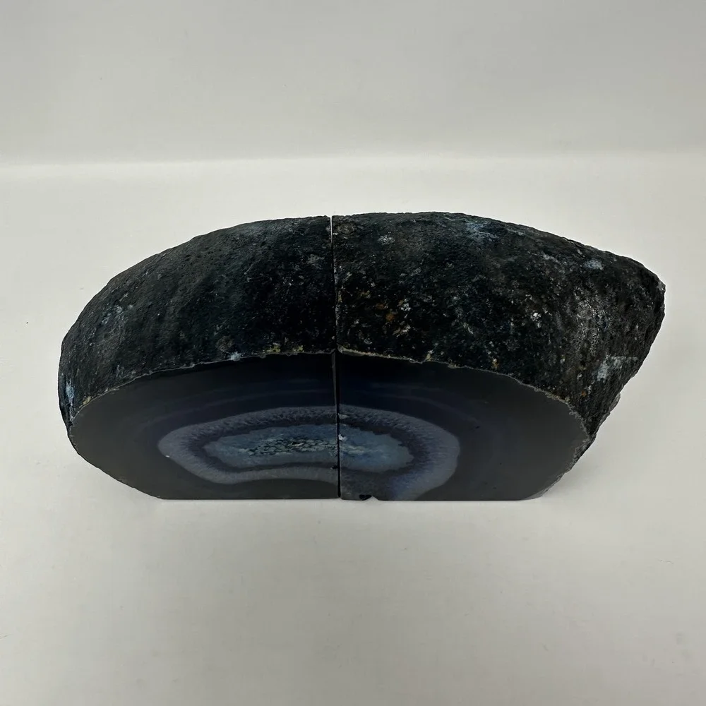 Blue Agate‎ Geode Natural Stone Bookends Pair Polished Crystal Home Decor Desk